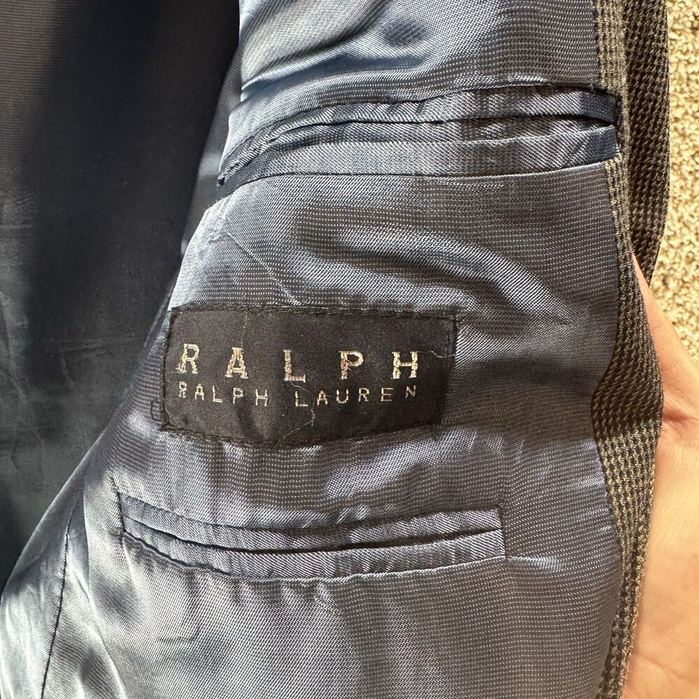 Vintage Ralph Ralph Lauren Blazer Men 48 Gray Wool Silk Union Made Double RL RRL - Picture 9 of 16